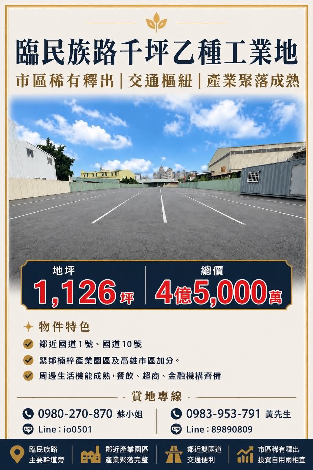 【臨民族路千坪乙種工業地】市區稀有釋出｜交通樞紐｜產業聚落成熟(49)