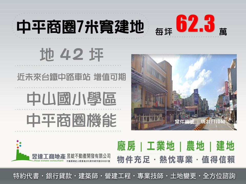 中平商圈7米寬建地【昱達工商地產】