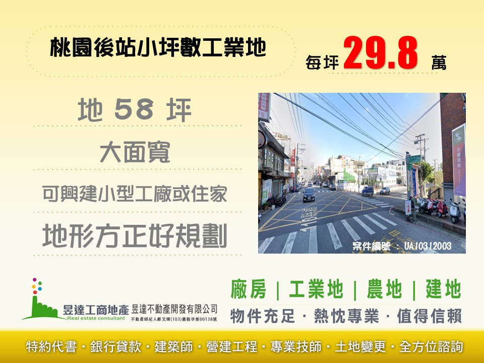 桃園後站商圈小坪數工業地【昱達工商地產】