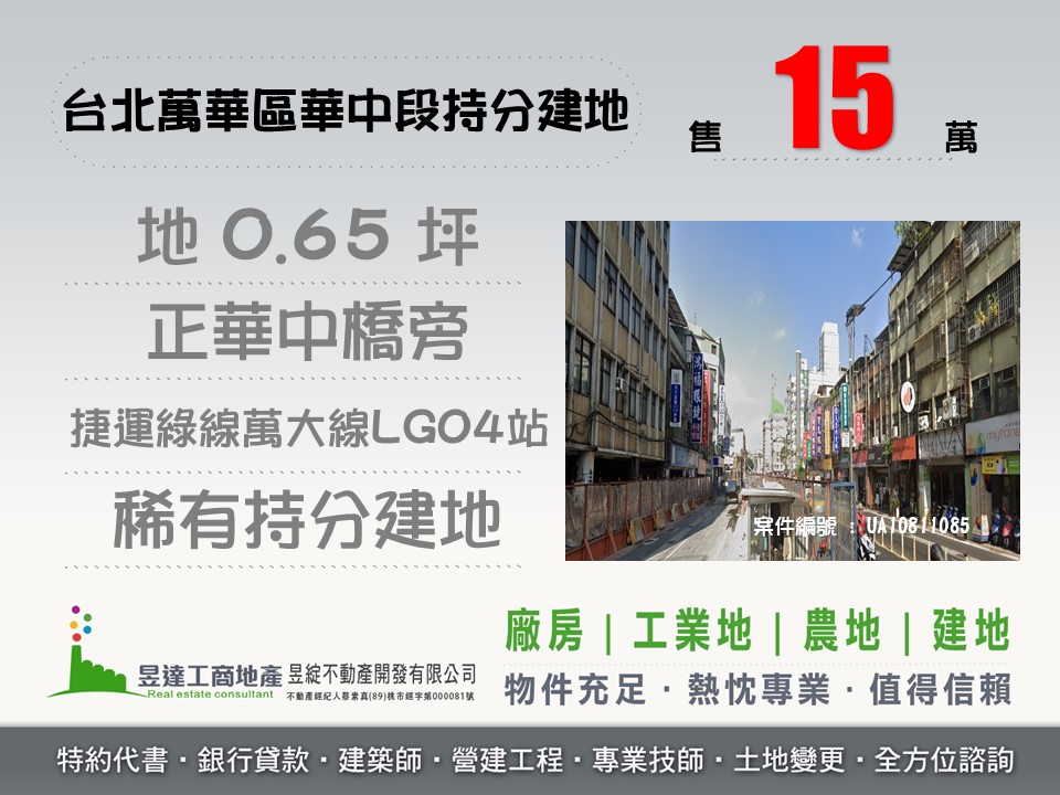 台北萬華區華中段持分建地【昱達工商地產】