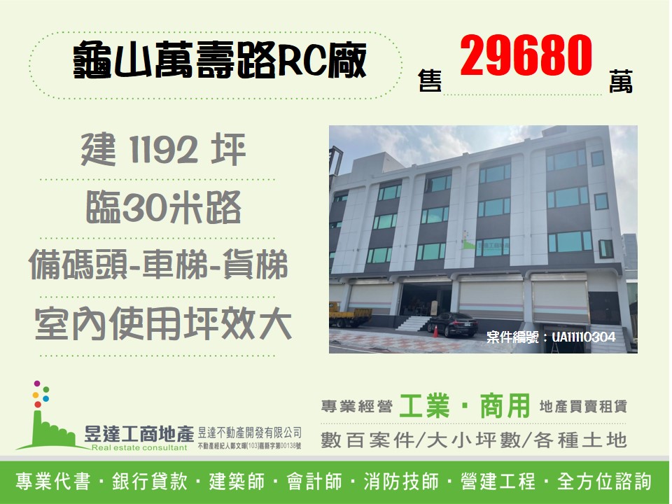 龜山萬壽路RC廠【昱達工商地產】