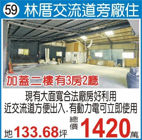 員林市林厝交流道旁廠房--陳經理0980-589777