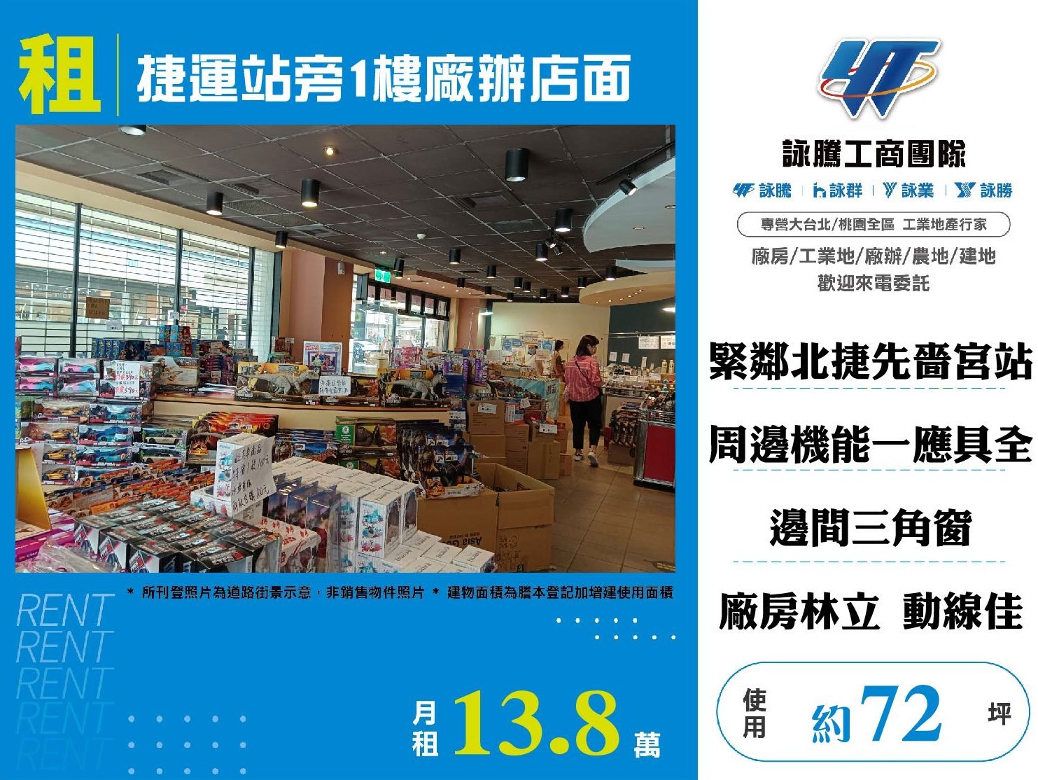 捷運站旁1樓廠辦店面