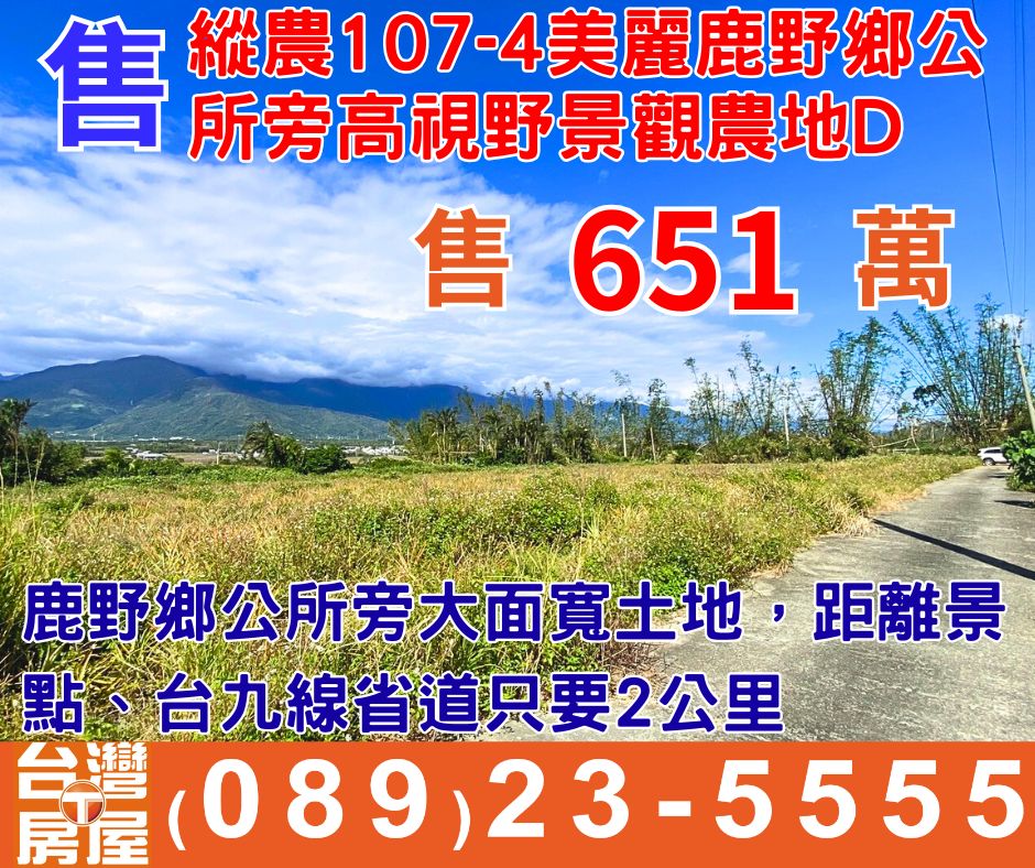 縱農107-4美麗鹿野鄉公所旁高視野景觀農地D