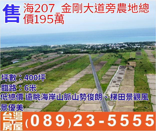 海農207_金剛大道旁農地總價195萬