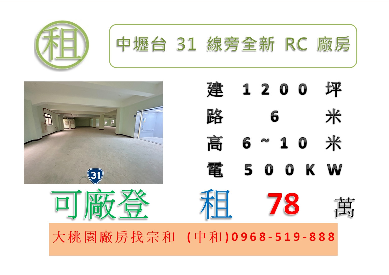中壢台31線旁全新RC廠房