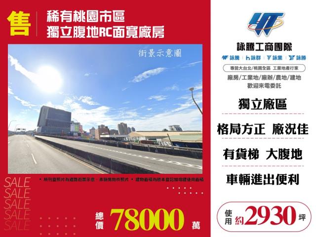 稀有桃園市區獨立腹地RC面寬廠房157