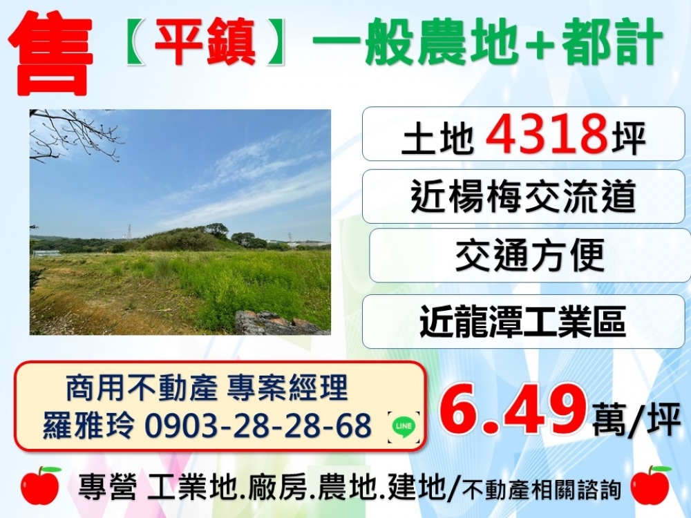 【平鎮】一般農地+都計(大馬路旁交通方便)