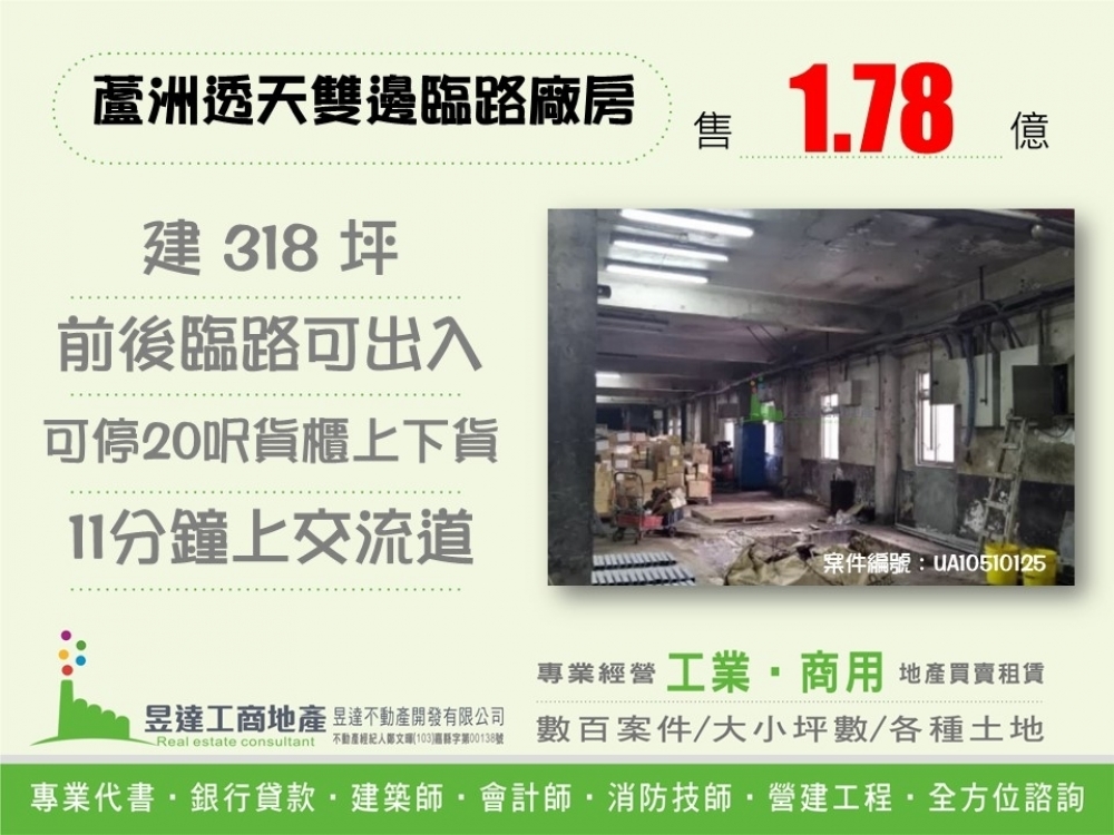蘆洲透天雙邊臨路廠房
