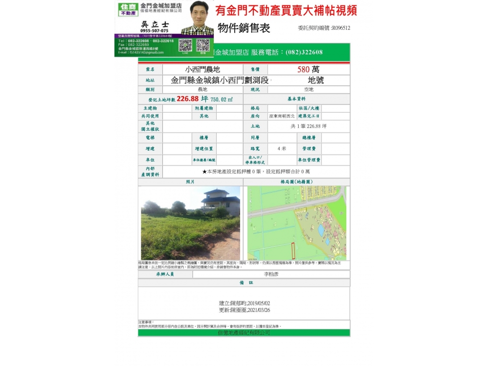 580萬小西門226.88坪農地 72之3號 阿杜的民宿 旁路邊