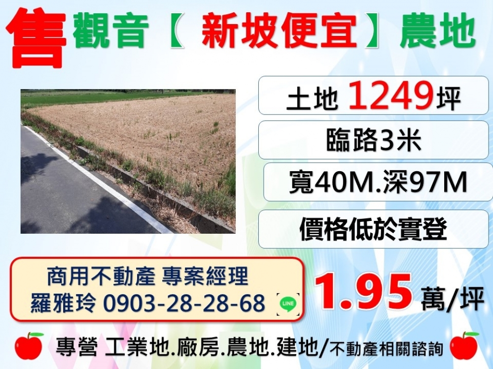 觀音【新坡便宜】農地(價格便宜賣.低於行情低於實登)