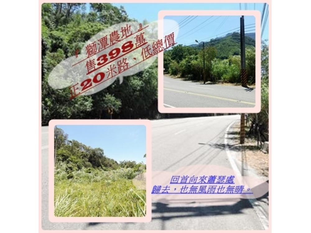 『 獅潭農地 』20米路、低總價SPT小連