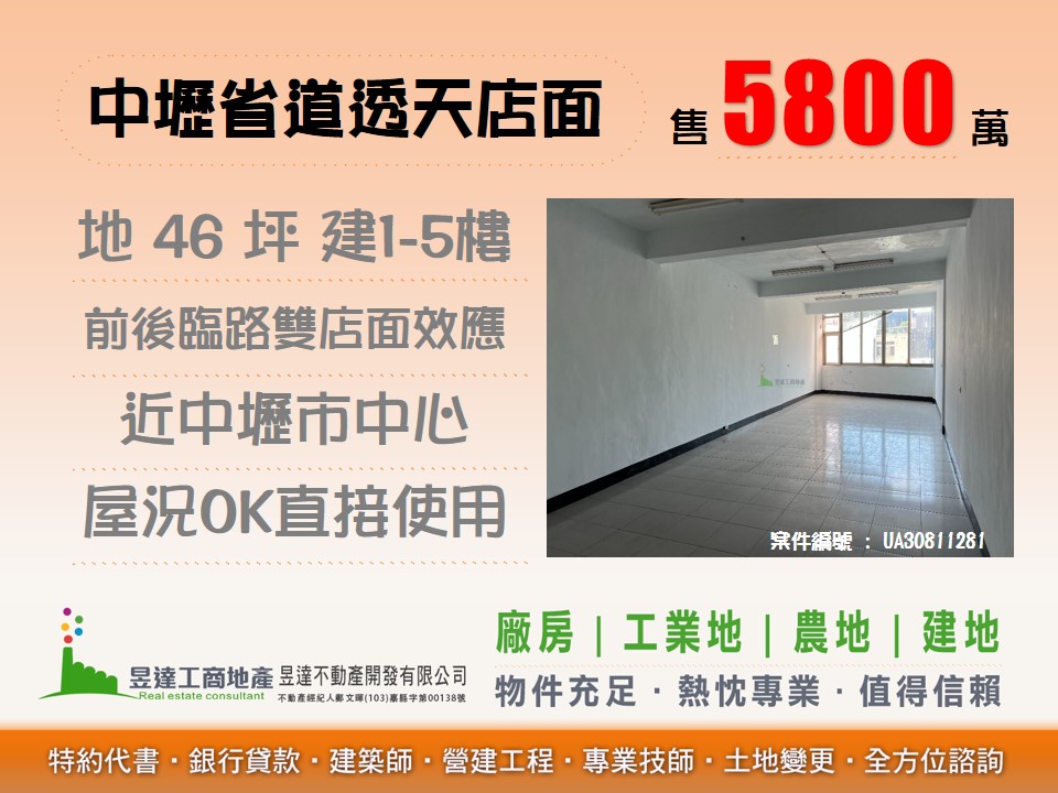 中壢省道雙面臨路整棟店面【昱達工商地產】